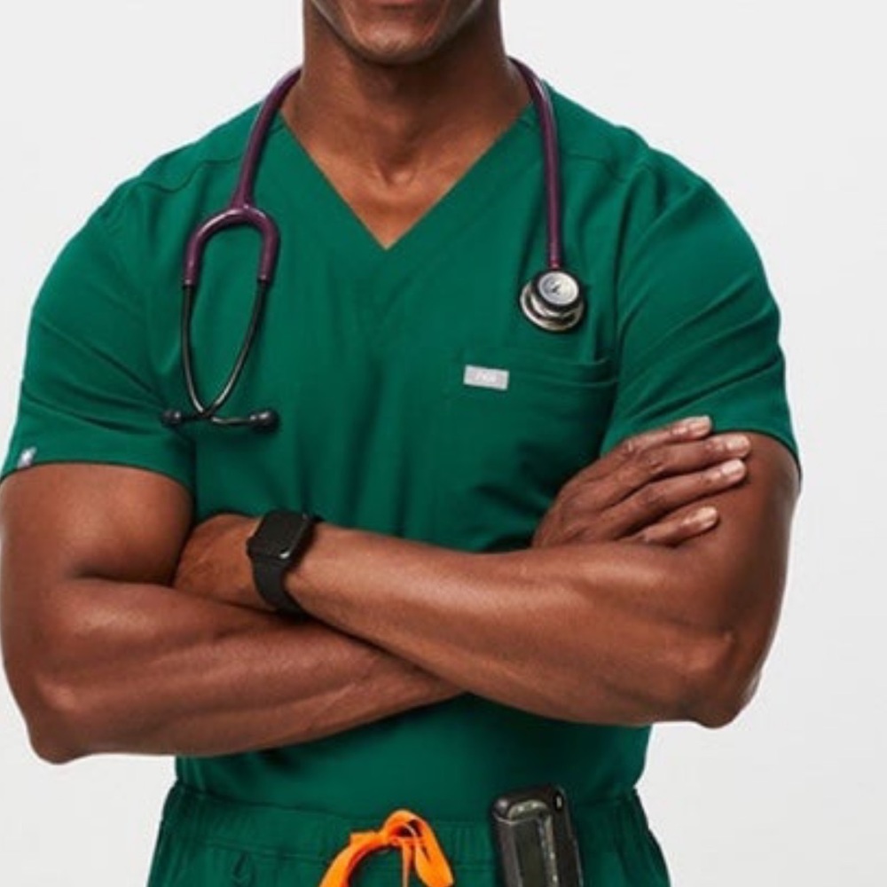 FIGS Hunter Green Scrub Top, Medium